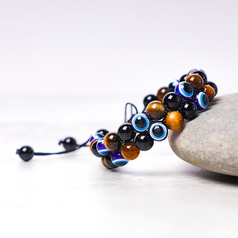Evil Eye Hematite Tiger Eye Protection Beaded Bracelet