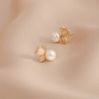 18k Gold Plated Pearl Butterfly Love Freedom Stud Earrings