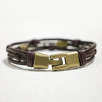 Vintage Leather Wrist Band Brown Rope Layered Bracelet Bangle