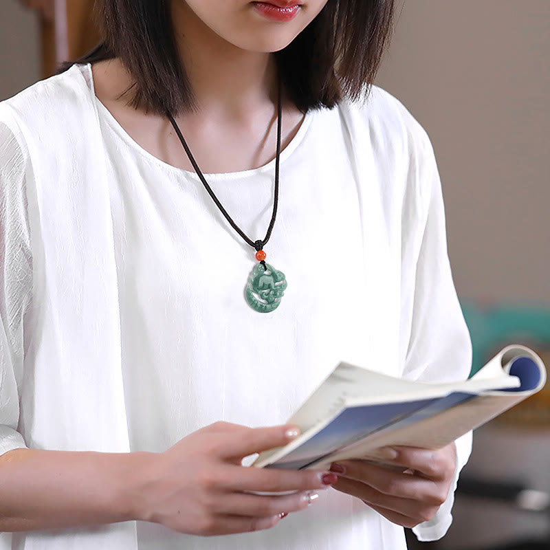 Year of the Rabbit Jade Luck Crescent Moon Necklace Pendant