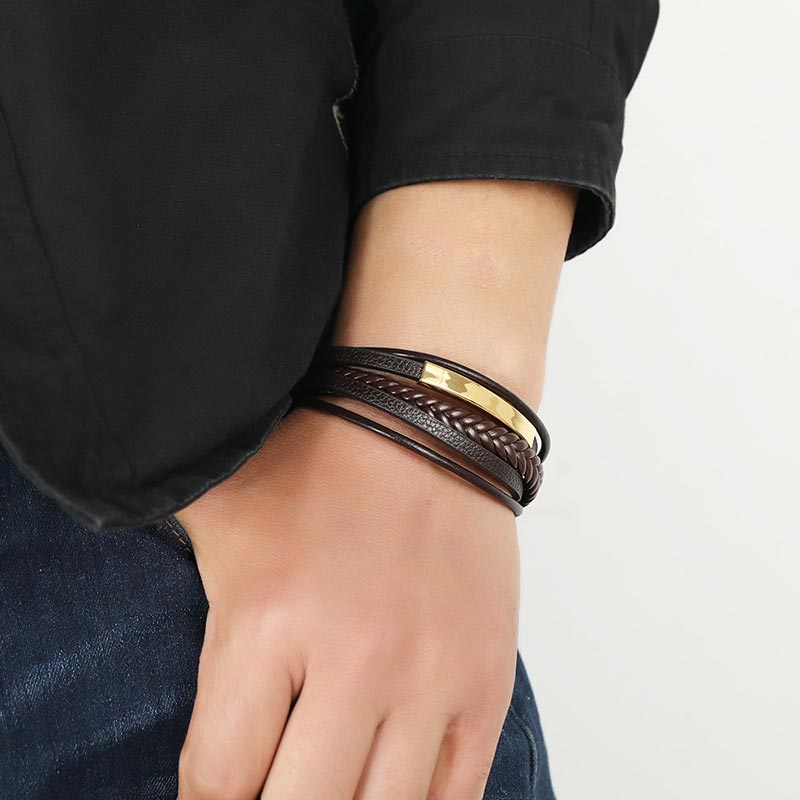 Simple Design Titanium Steel Leather Luck Bracelet
