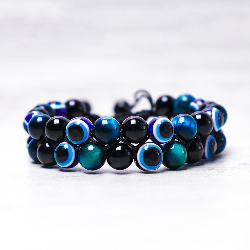 Evil Eye Hematite Tiger Eye Protection Beaded Bracelet