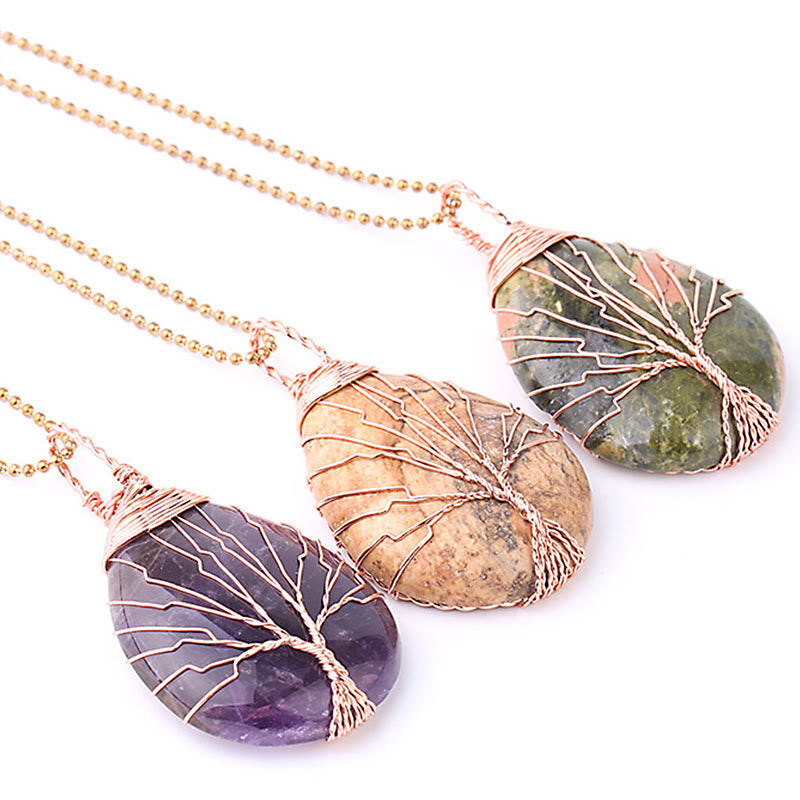 Natural Quartz Crystal Tree Of Life Healing Energy Necklace Pendant