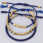 3 PCS Tibetan Copper Beads Healing Protection Luck Bracelet Set