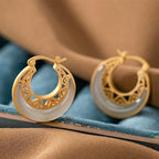 Crescent Moon Jade Prosperity Drop Earrings