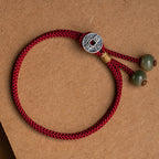 925 Sterling Silver Handmade Chinese Zodiac Natal Buddha Cyan Bodhi Seed Protection Braided Red String Bracelet