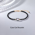 14K Gold Plated Black Spinel White Crystal Cute Cat Tridacna Stone Healing Bracelet