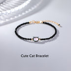 14K Gold Plated Black Spinel White Crystal Cute Cat Tridacna Stone Healing Bracelet