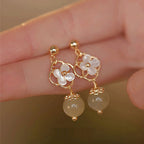 Tridacna Stone Flower Jade Bead Blessing Drop Earrings