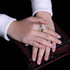 925 Silver Plated Copper White Jade Plum Flower Leaf Luck Ring