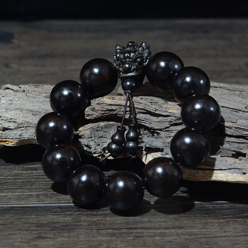 Rosewood Green Sandalwood Small Leaf Red Sandalwood Dragon Carved Protection Bracelet