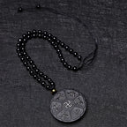 Natural Black Obsidian Tibetan Om Mani Padme Hum Buddha Swastika Luck Necklace Pendant