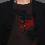 Natural Ice Obsidian Wolf Tooth Pattern Courage Necklace Pendant