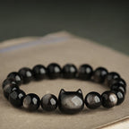Gold Sheen Obsidian Silver Sheen Obsidian Lovely Paw Lucky Cat Protection Bracelet