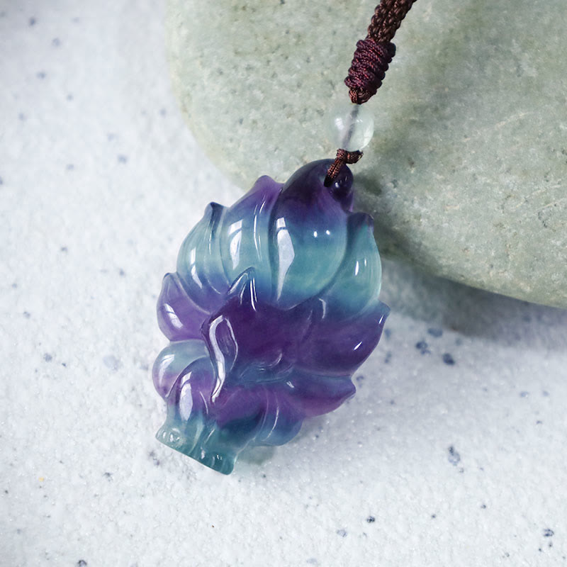 Natural Fluorite Gold Sheen Obsidian Fox Pendant Protection Necklace