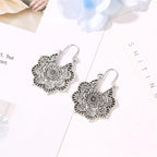 Tibetan Lotus Engraving Copper Blessing Drop Earrings