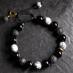 Black Obsidian Lava Rock Stone Yin Yang Strength Bracelet