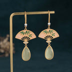 Natural Green Aventurine Fan Pattern Luck Drop Earrings