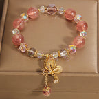 Natural Strawberry Quartz Healing Positive Butterfly Charm Bracelet