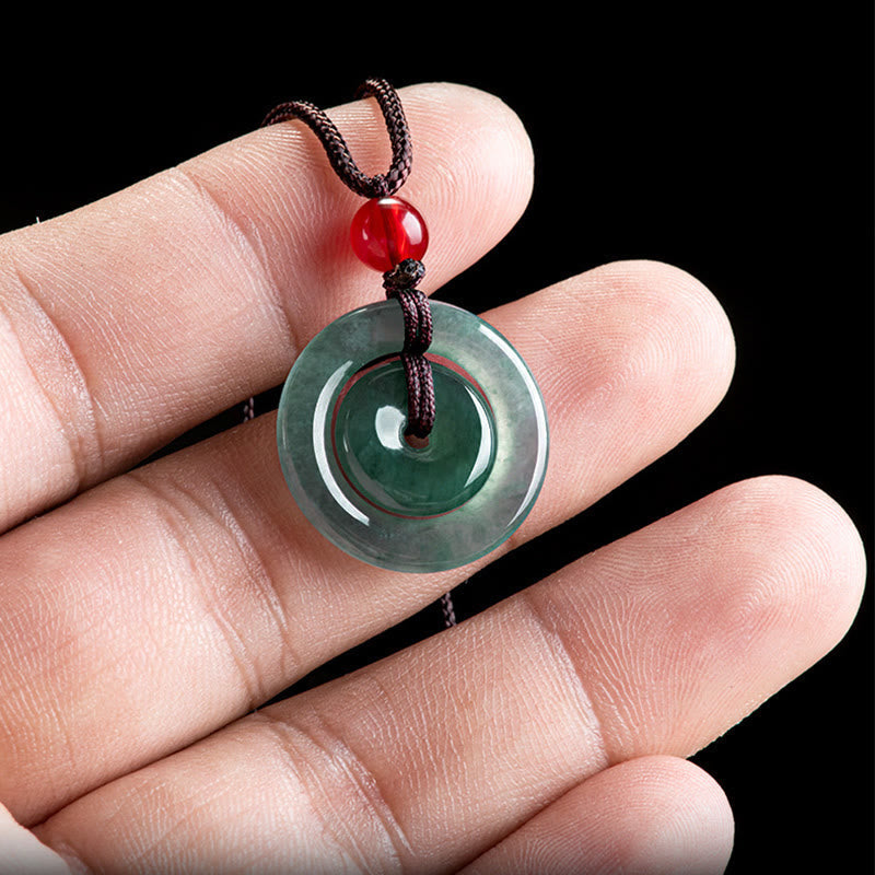 Green Jade Double Peace Buckle Abundance Necklace Pendant