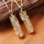 Jade Dragon Phoenix Copper Blessing Harmony Necklace Pendant