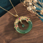 Natural Round Cyan Jade Healing Necklace Pendant