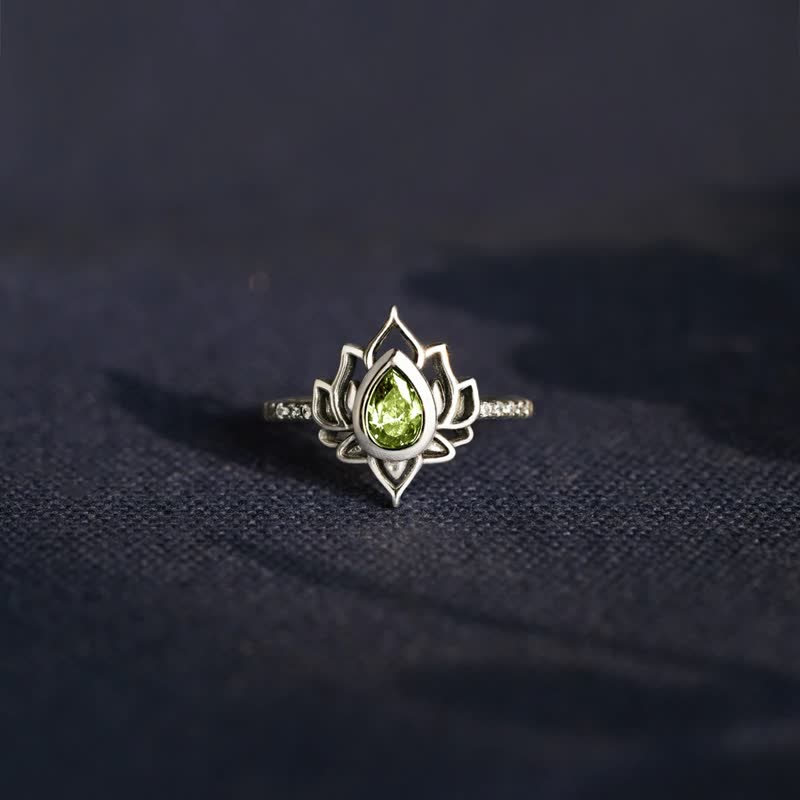 Sterling Silver Lotus Zircon Blessing Protection Ring