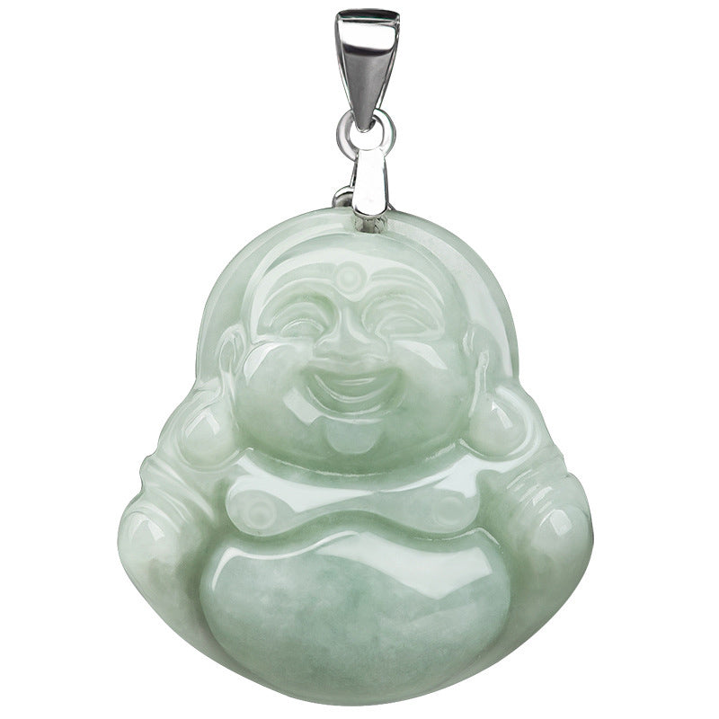 Laughing Buddha Jade Blessing Titanium Steel Chain Necklace Pendant