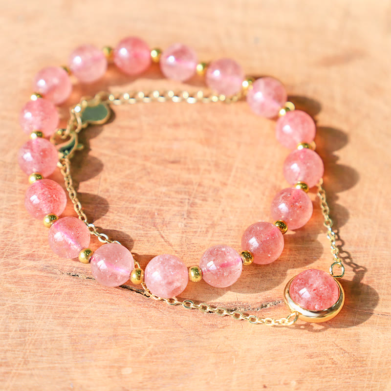 Sunstone Strawberry Quartz Crystal Positive Bracelet