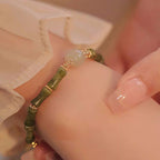 14K Copper Plated Peridot Hetian Jade Bamboo Pattern Luck Bracelet