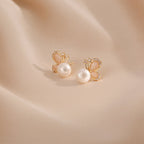 18k Gold Plated Pearl Butterfly Love Freedom Stud Earrings