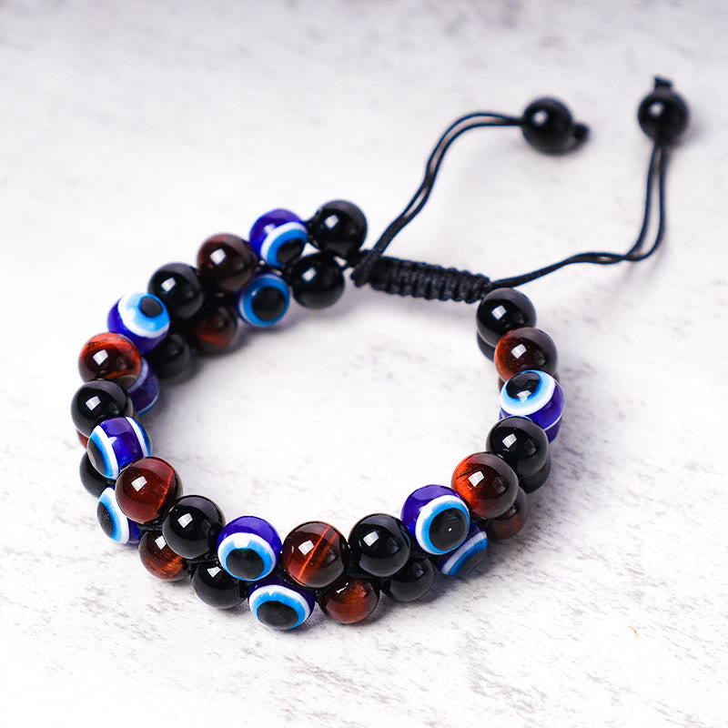 Evil Eye Hematite Tiger Eye Protection Beaded Bracelet
