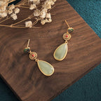 FengShui Jade Double Happiness Fortune Earrings