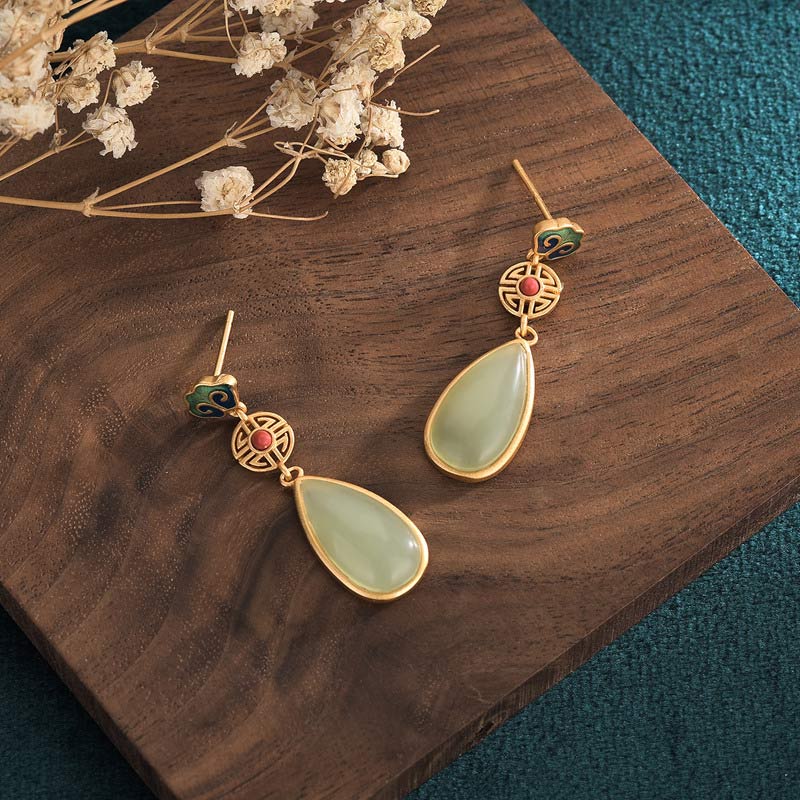 FengShui Jade Double Happiness Fortune Earrings