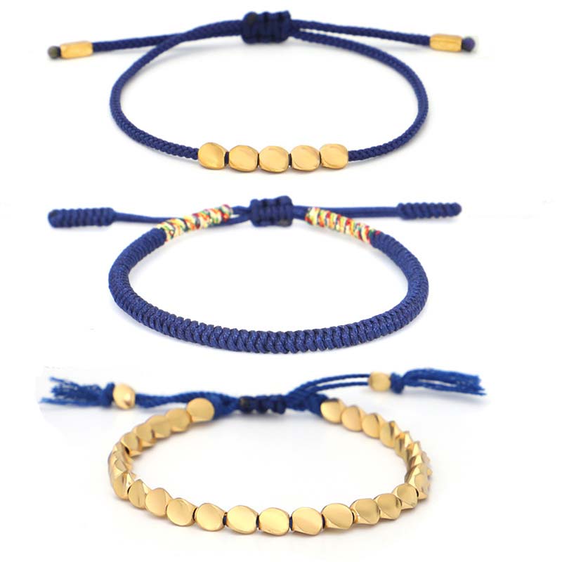 3 PCS Tibetan Copper Beads Healing Protection Luck Bracelet Set