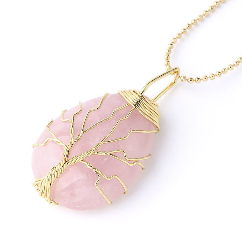 Natural Quartz Crystal Tree Of Life Healing Energy Necklace Pendant