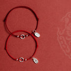 925 Sterling Silver Lucky Fortune Peace Joy Lotus Peace Buckle Red String Bracelet